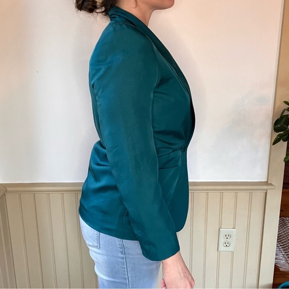 Vintage Evan Picone Silk Emerald Blazer  Lined Front Button Single Breasted - Picture 5 of 9